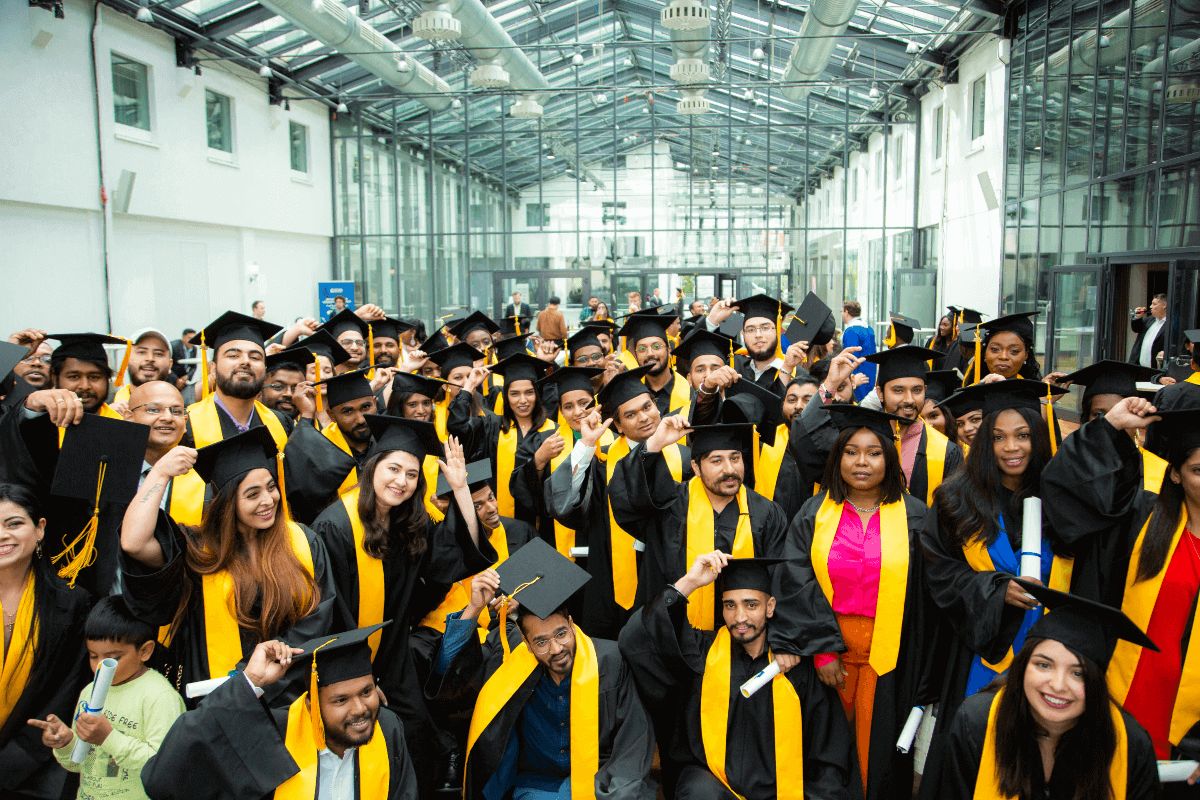 BSBI students celebrating at Estrel Center in Berlin.