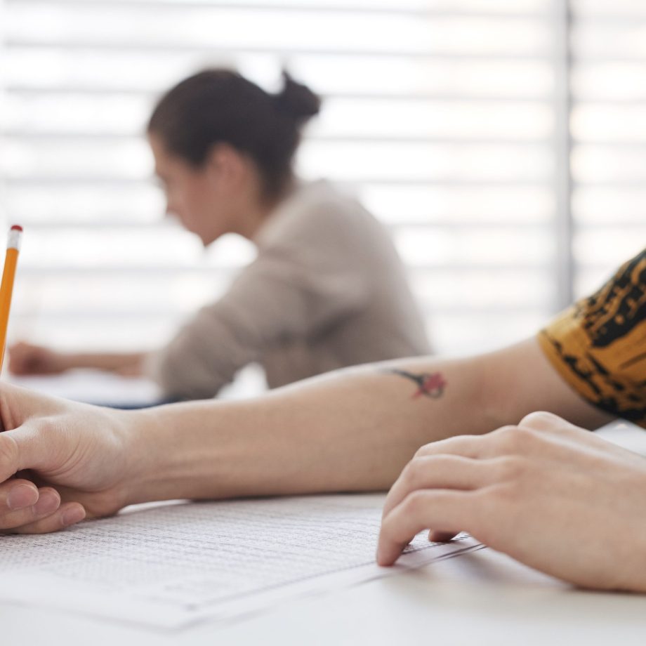 student takes exam