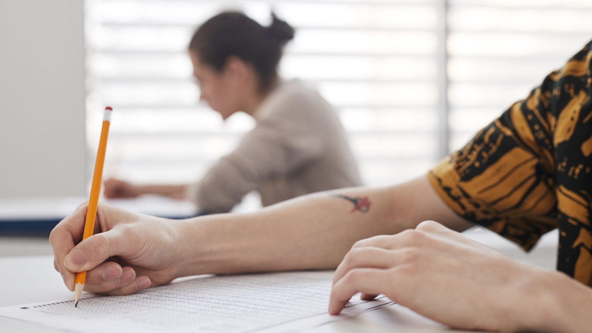 student takes exam